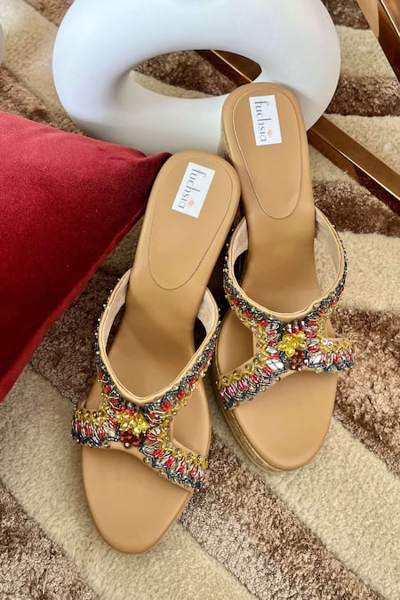 Fuchsia by aashaka mehta Multi Color Cut Work, Sequins Renaissance Embellished Cut-out Block Wedges 