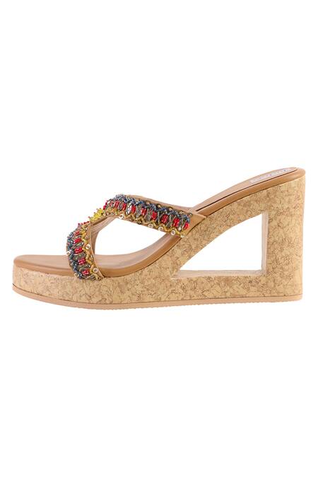 Fuchsia by aashaka mehta_Multi Color Cut Work, Sequins Renaissance Embellished Cut-out Block Wedges _Online_at_Aza_Fashions