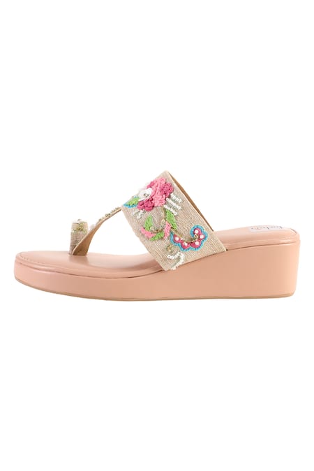 Fuchsia by aashaka mehta Multi Color Sequins, Beads, Enchanted Garden Embellished Kolhapuri Wedges Online at Aza Fashions Fuchsia by aashaka mehta_Multi Color Sequins, Beads, Enchanted Garden Embellished Kolhapuri Wedges _Online_at_Aza_Fashions