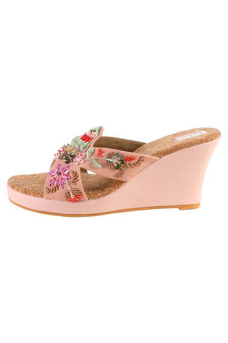 Fuchsia by aashaka mehta Multi Color Cut Work, Beads Meadow Mist Embellished Wedges Online at Aza Fashions Fuchsia by aashaka mehta_Multi Color Cut Work, Beads Meadow Mist Embellished Wedges _Online_at_Aza_Fashions