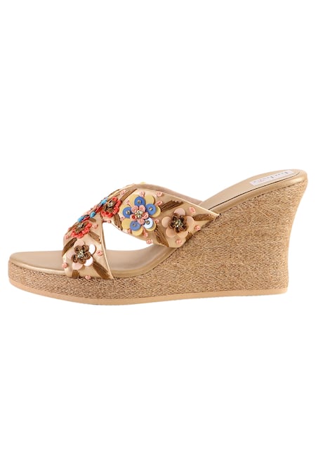 Fuchsia by aashaka mehta_Multi Color Sequins, Stones Whimsical Wildflower Embellished Wedges _Online_at_Aza_Fashions