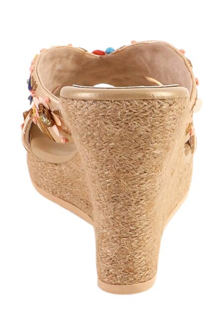 Buy_Fuchsia by aashaka mehta_Multi Color Sequins, Stones Whimsical Wildflower Embellished Wedges _Online_at_Aza_Fashions