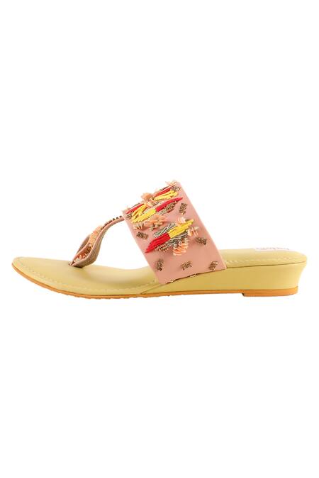 Fuchsia by aashaka mehta Yellow Sequins, Beads, Stones, Spring Time Splendor Embellished Kolhapuris Online at Aza Fashions Fuchsia by aashaka mehta_Yellow Sequins, Beads, Stones, Spring Time Splendor Embellished Kolhapuris_Online_at_Aza_Fashions