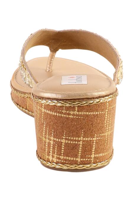 Buy_Fuchsia by aashaka mehta_Gold Cut Work, Sequins Dazzle Embellished Wedges _Online_at_Aza_Fashions