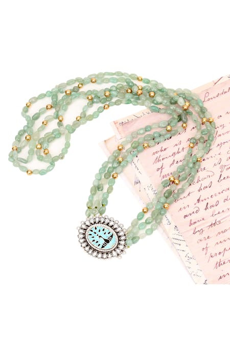 Buy_Sangeeta Boochra_Green Multi Stranded Brooch Necklace _Online_at_Aza_Fashions
