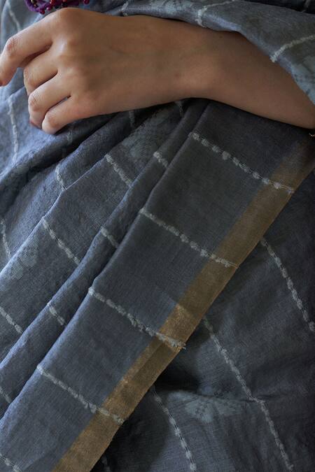 Five Point Five Grey Tussar Zeenat Striped Bloom Motif Saree With Running Blouse Online at Aza Fashions Five Point Five_Grey Tussar Zeenat Striped Bloom Motif Saree With Running Blouse _Online_at_Aza_Fashions