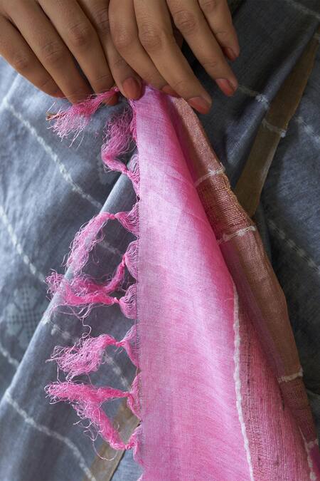 Shop Five Point Five Grey Tussar Zeenat Striped Blossom Motif Saree With Running Blouse Online at Aza Fashions Shop_Five Point Five_Grey Tussar Zeenat Striped Blossom Motif Saree With Running Blouse _Online_at_Aza_Fashions