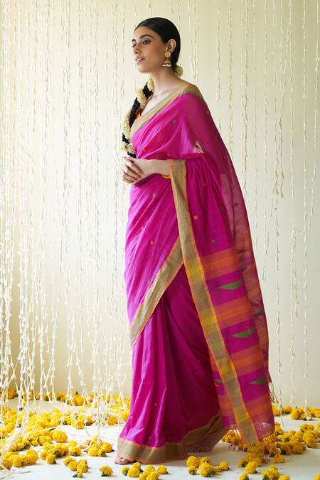 Shop Varamahalakshmi Peach Pink & Purple Kanchipuram Buttis Saree Online |  Cherrypick