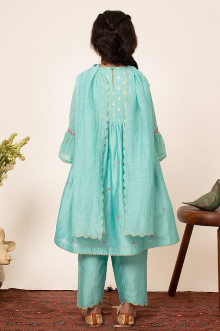 BOTEH Chanderi Silk Floral Butti Kurta Pant Set 
