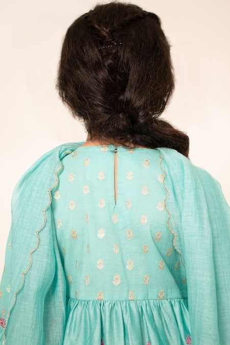 Buy_BOTEH_Blue Chanderi Silk, Cotton Gota Patti, Embroidery Floral Butti Kurta Pant Set _Online_at_Aza_Fashions