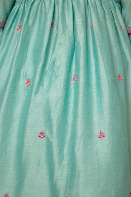 BOTEH_Blue Chanderi Silk, Cotton Gota Patti, Embroidery Floral Butti Kurta Pant Set _at_Aza_Fashions