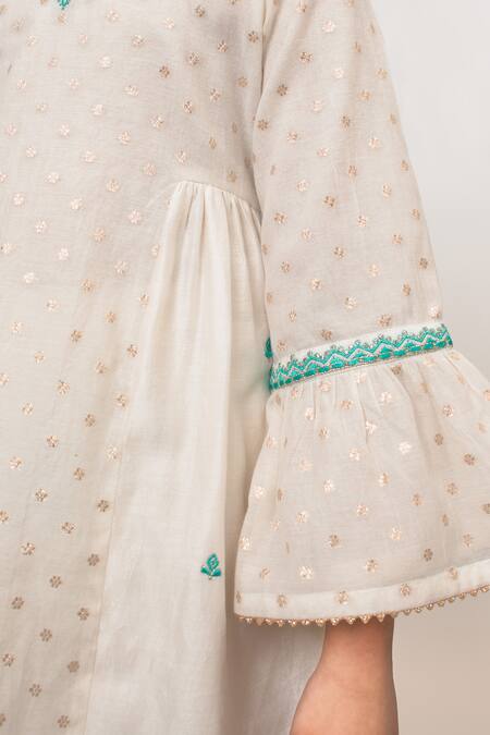 Shop BOTEH Ivory Chanderi Silk, Cotton Embroidery, Gota Patti Floral Pattern Kurta Pant Set Online at Aza Fashions Shop_BOTEH_Ivory Chanderi Silk, Cotton Embroidery, Gota Patti Floral Pattern Kurta Pant Set _Online_at_Aza_Fashions