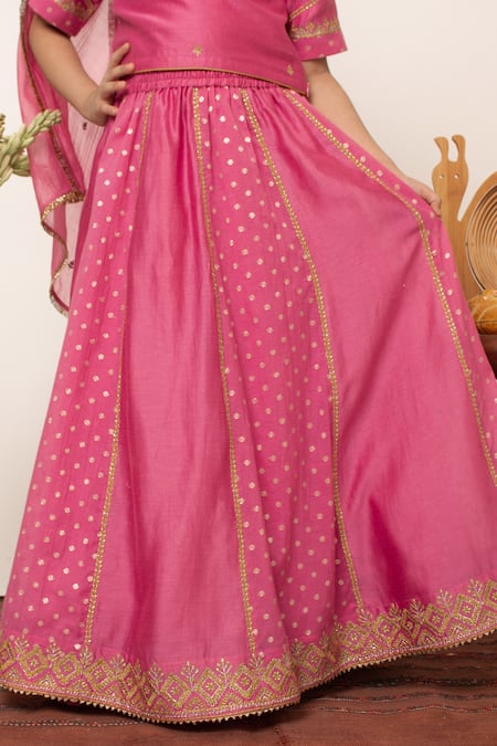 Buy BOTEH Pink Chanderi Silk, Cotton Gota Patti, Embroidery Panelled Lehenga Set Online at Aza Fashions Buy_BOTEH_Pink Chanderi Silk, Cotton Gota Patti, Embroidery Panelled Lehenga Set _Online_at_Aza_Fashions