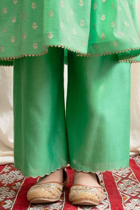 BOTEH_Green Chanderi Silk, Cotton Embroidery Floral Anarkali Set _Online_at_Aza_Fashions
