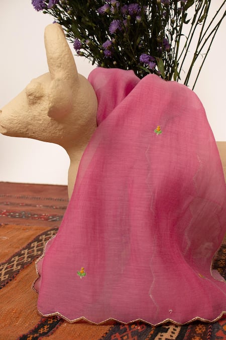 Shop_BOTEH_Pink Silk, Cotton, Embroidery Floral Anarkali Sharara Set _Online_at_Aza_Fashions