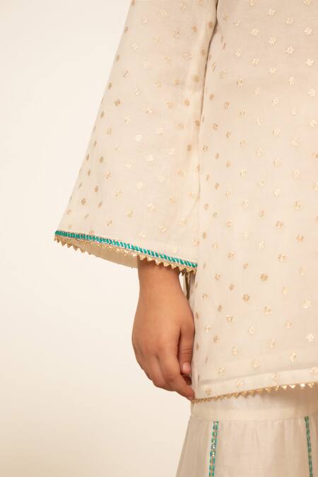 Shop_BOTEH_Ivory Chanderi Silk, Cotton Embroidery Floral Butti Kurta With Sharara _Online_at_Aza_Fashions