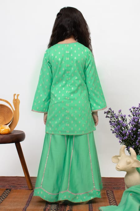 BOTEH Chanderi Silk Butti Kurta With Sharara 