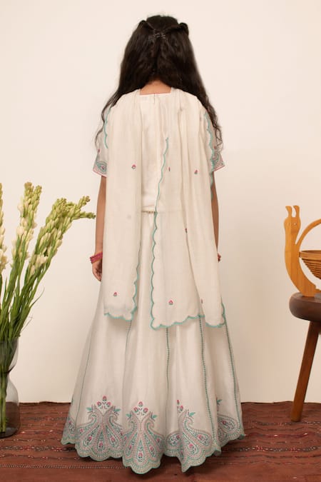 BOTEH Chanderi Silk Paisley Embroidered Lehenga Set 