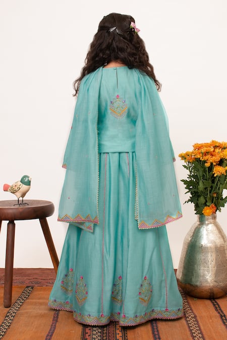 BOTEH Floral Shrub Placement Embroidered Lehenga Set 