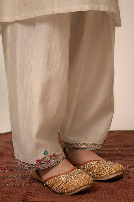 Shop_BOTEH_Ivory Chanderi Silk, Cotton Gota Patti, Embroidery Placement Kurta Pant Set _Online_at_Aza_Fashions