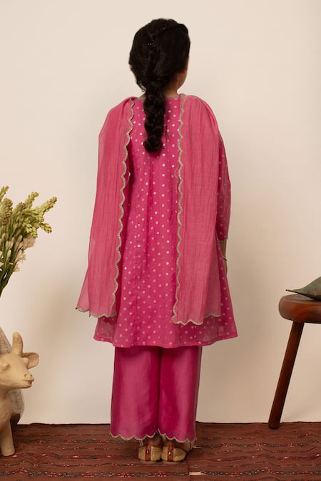 BOTEH Chanderi Silk Butti Pattern A Line Kurta Pant Set 