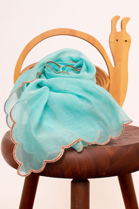 BOTEH_Blue Chanderi Silk, Cotton Embroidery, Gota Butti Pattern A Line Kurta Pant Set _at_Aza_Fashions