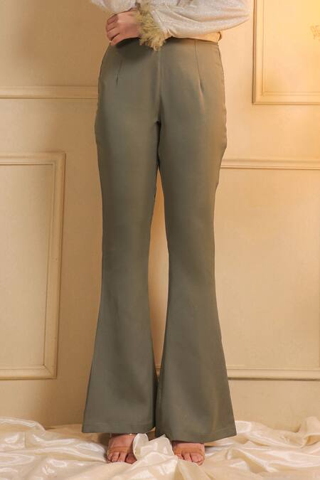 B'Infinite Green Satin Solid Gleam Trouser Online at Aza Fashions B'Infinite_Green Satin Solid Gleam Trouser_Online_at_Aza_Fashions