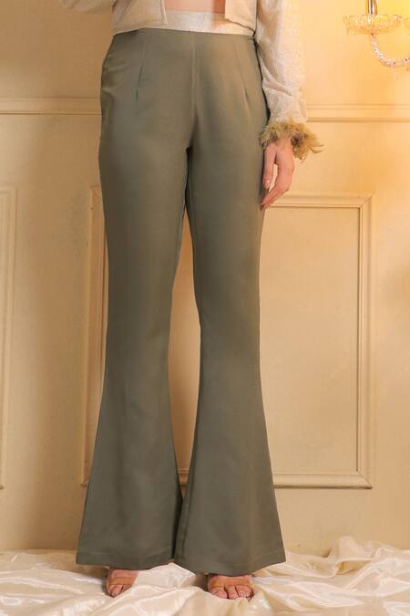 Buy B'Infinite Green Satin Solid Gleam Trouser Online at Aza Fashions Buy_B'Infinite_Green Satin Solid Gleam Trouser_Online_at_Aza_Fashions
