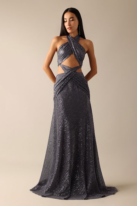 Deme X Kalki Karlie Shimmer Net Draped Gown 