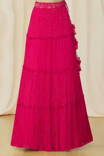 Samyukta Singhania_Red Chiffon Beads, Embroidery, Sequins, Crystals Sweetheart Choli Lehenga Set_at_Aza_Fashions