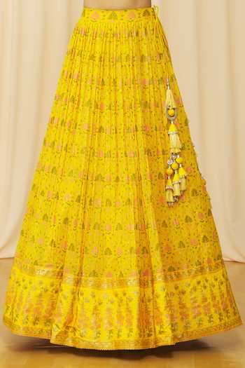 Samyukta Singhania_Yellow Silk, Georgette Sequins, Embroidery, Choli With Printed Lehenga Set_at_Aza_Fashions