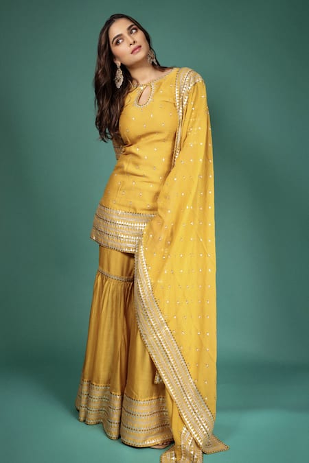 PRIYAL PRAKASH Tikki Embroidered Kurta Gharara Set 