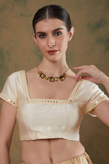 Buy_Label Nitika_Ivory Silk Organza, Chanderi Embroidery, Border Thread Work Saree With Blouse