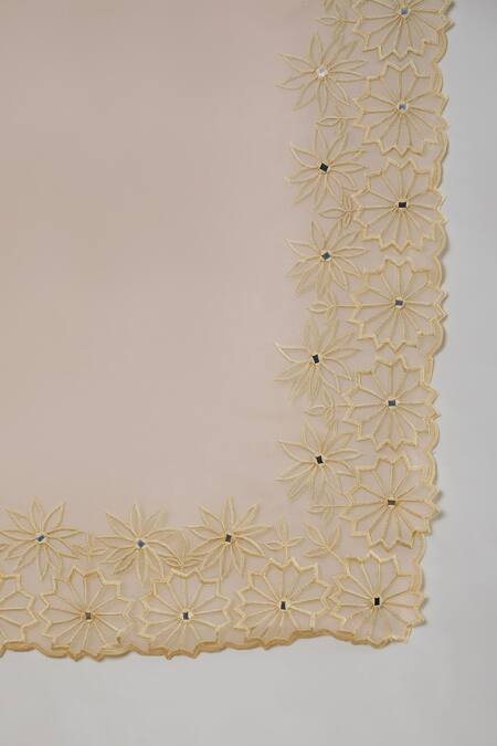 Shop_Label Nitika_Ivory Silk Organza, Chanderi Embroidery, Border Thread Work Saree With Blouse