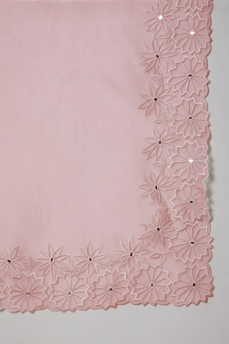 Shop_Label Nitika_Pink Chanderi, Silk Organza Embroidery Scoop Neck Anarkali With Dupatta