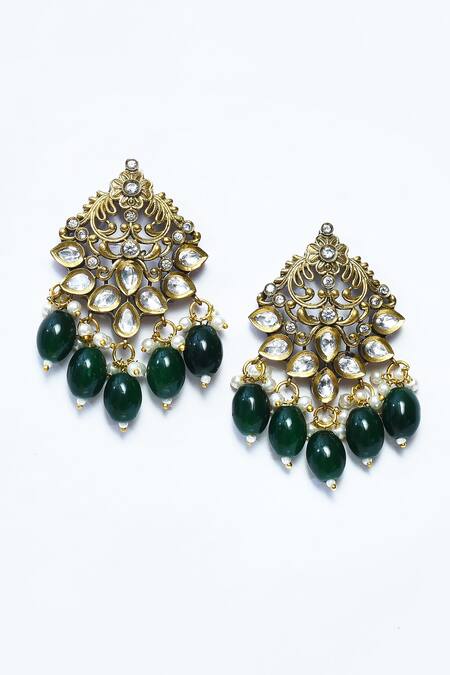 Buy_Our Purple Studio_Gold Plated Pearls, Beads, Stones Antique Carved Pendant Necklace Set _Online_at_Aza_Fashions