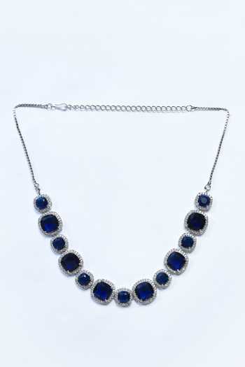 Our Purple Studio_Silver Plated Diamonds, Stones American Studded Necklace Set_Online_at_Aza_Fashions