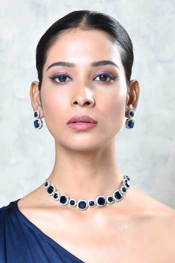 Our Purple Studio_Silver Plated Diamonds, Stones American Studded Necklace Set_at_Aza_Fashions