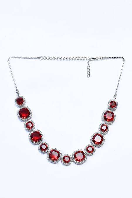 Our Purple Studio Silver Plated Diamonds, Stones American Encrusted Necklace Set Online at Aza Fashions Our Purple Studio_Silver Plated Diamonds, Stones American Encrusted Necklace Set _Online_at_Aza_Fashions