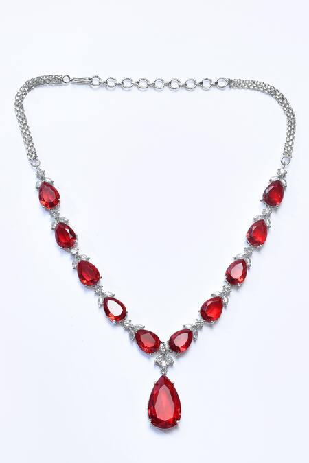 Our Purple Studio_White Crystals, Stones American Diamond Encrusted Pendant Necklace Set _Online_at_Aza_Fashions