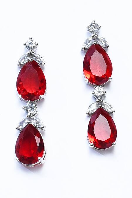 Buy_Our Purple Studio_White Crystals, Stones American Diamond Encrusted Pendant Necklace Set _Online_at_Aza_Fashions