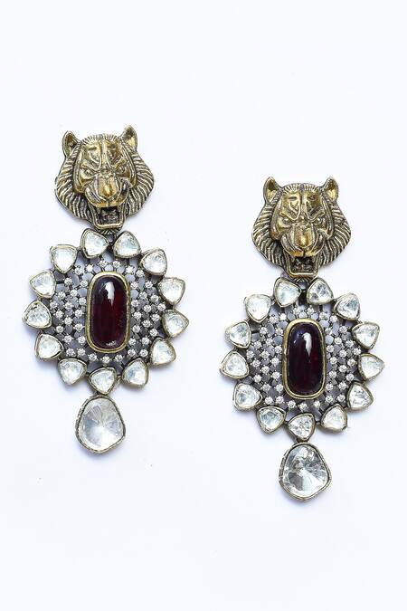Buy_Our Purple Studio_Red Pearls, Stones Kundan Embellished Pendant Necklace Set _Online_at_Aza_Fashions