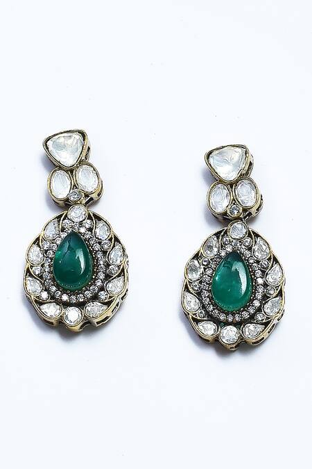 Buy_Our Purple Studio_Green Pearls, Piping, Stones Polki Embellished Pendant Necklace Set _Online_at_Aza_Fashions