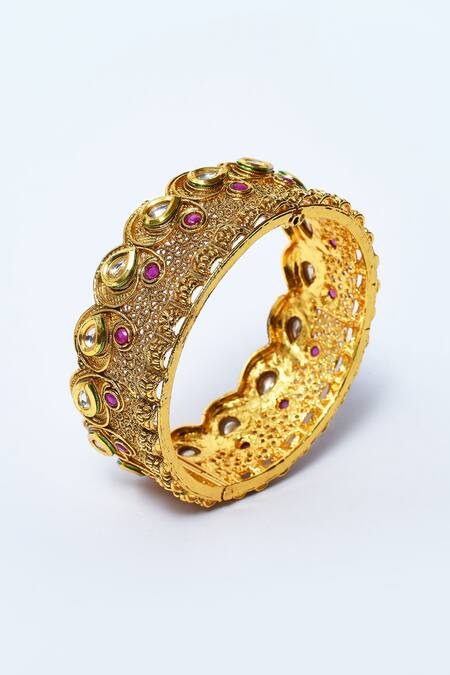 Our Purple Studio_Gold Plated Crystals Carved Stone Embellished Bangles - 2 Pcs_Online_at_Aza_Fashions