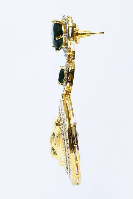 Buy_Our Purple Studio_Gold Plated Diamonds, Stones Carved Lion Pattern Embellished Earrings _Online_at_Aza_Fashions