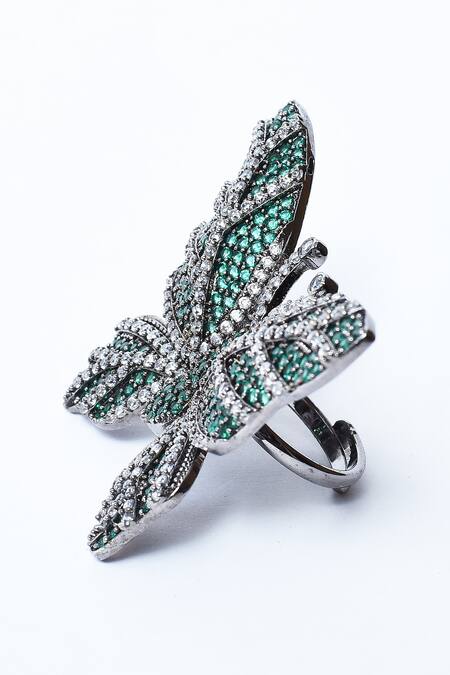 Buy_Our Purple Studio_White Diamonds, Crystals American Embellished Butterfly Ring _Online_at_Aza_Fashions