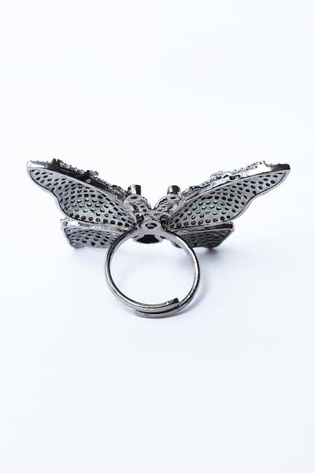 Shop_Our Purple Studio_White Diamonds, Crystals American Embellished Butterfly Ring _Online_at_Aza_Fashions