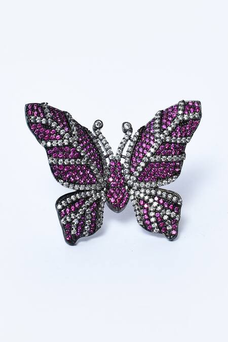 Our Purple Studio_White Diamonds, Crystals American Embellished Ring_Online_at_Aza_Fashions