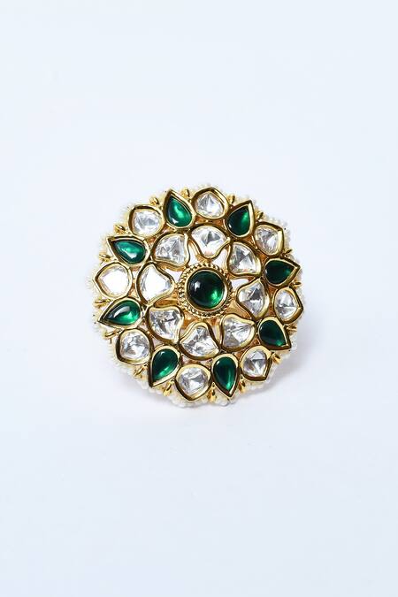Our Purple Studio_Gold Plated Pearls, Diamonds, Stones Kundan And Studded Ring_Online_at_Aza_Fashions