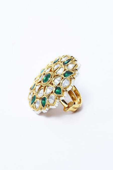 Buy_Our Purple Studio_Gold Plated Pearls, Diamonds, Stones Kundan And Studded Ring_Online_at_Aza_Fashions